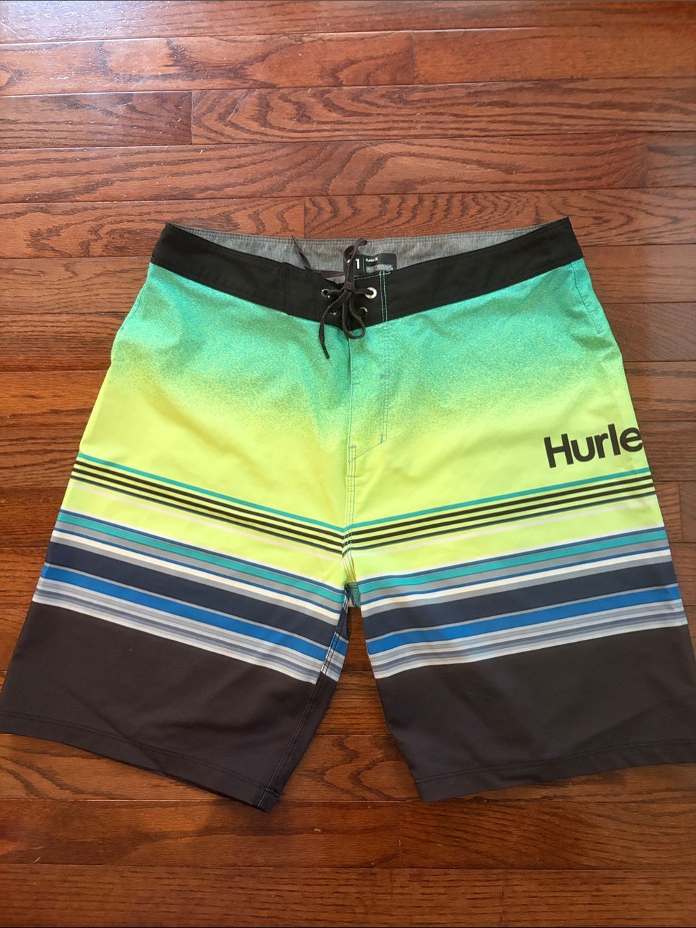 Hurley Men’s Lime to Teal Gradient Stripe Board Shorts